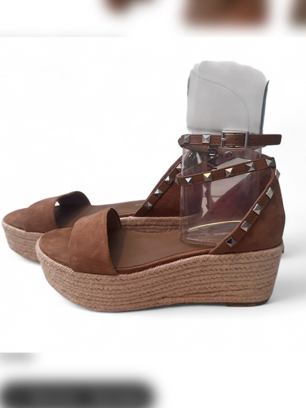 Marc Fisher Brown Studded Espadrille Wedge Sandals - Women size 7